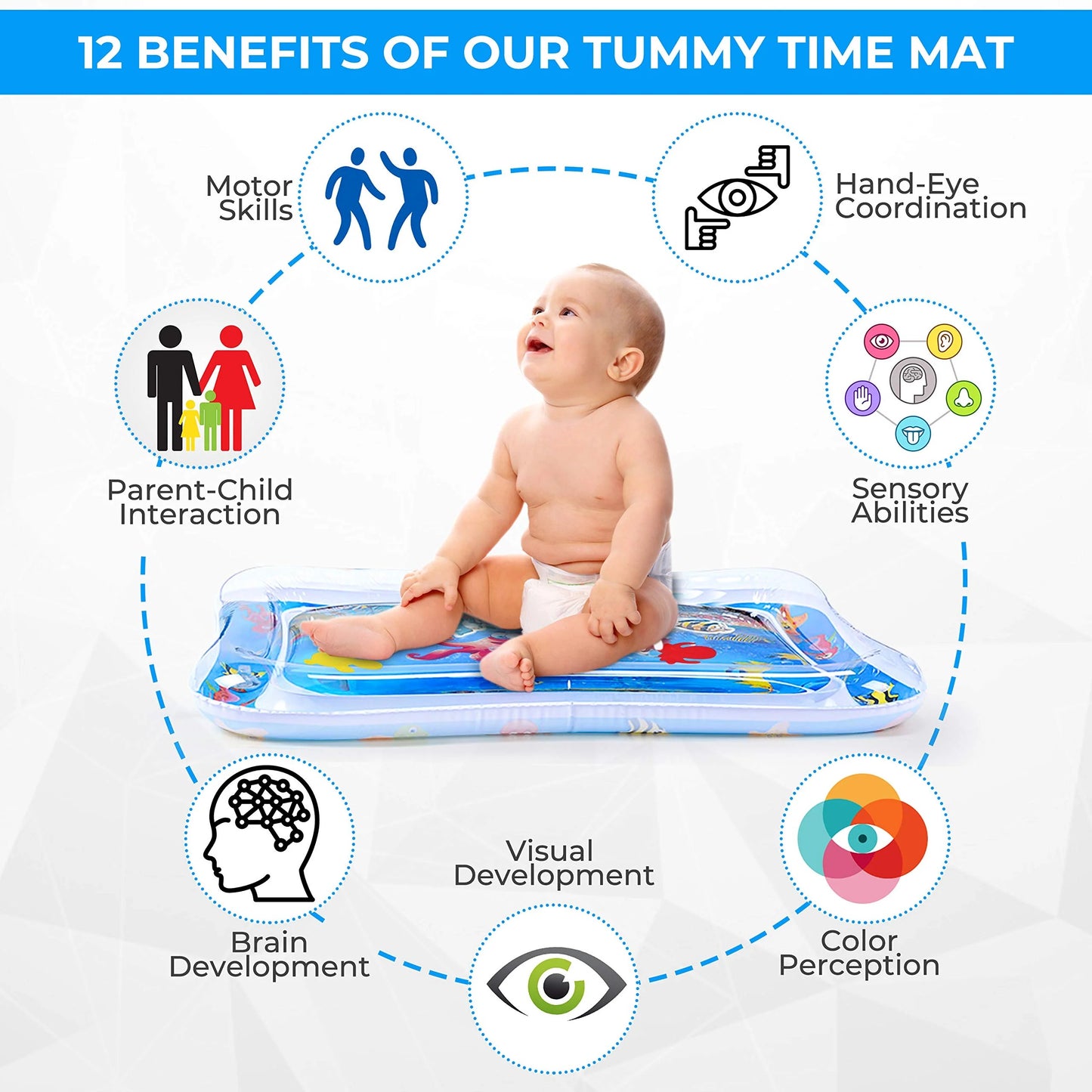 Inflatable Water Play Mat – Premium Baby Toy for Infants & Toddlers (3–24 Months), Muscle Strengthening & Sensory Development, 27.4x21.5x2.2 inch